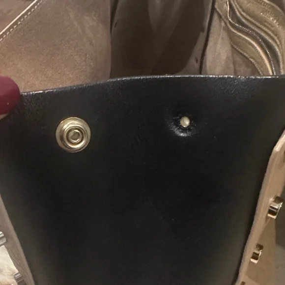 Jimmy Choo Leather Shoulder Bag | Beige & Black | Silver Hardware - Picture 11 of 16